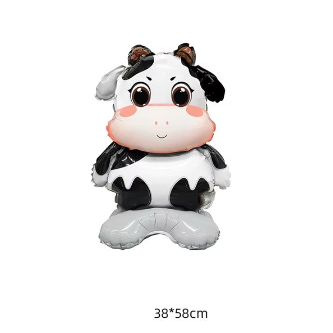 Balon din Folie Metalizata, Model Vacuta, Figurina Mini pentru Aniversare si Petreceri, Umflare Aer sau Heliu, Set cu Pai Inclus, 38x58 cm, Multicolor