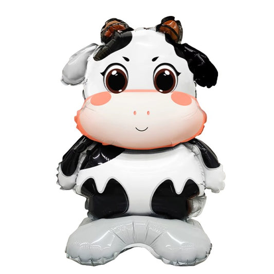 Balon din Folie Metalizata, Model Vacuta, Figurina Mini pentru Aniversare si Petreceri, Umflare Aer sau Heliu, Set cu Pai Inclus, 38x58 cm, Multicolor
