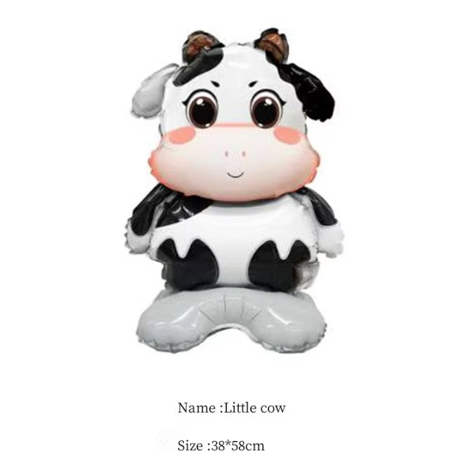 Balon din Folie Metalizata, Model Vacuta, Figurina Mini pentru Aniversare si Petreceri, Umflare Aer sau Heliu, Set cu Pai Inclus, 38x58 cm, Multicolor