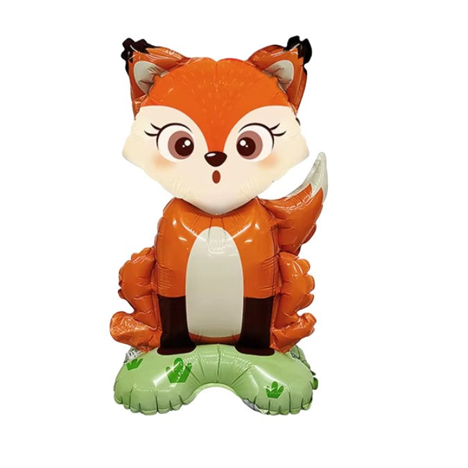 Balon din Folie Metalizata, Mini Figurina Animalute Model Vulpe, Tematica Aniversare, Umflare Aer sau Heliu, include Pai, Multicolor, 35x61 cm