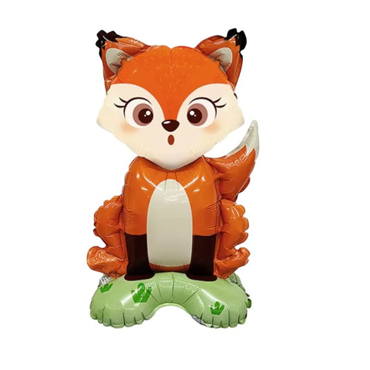 Balon din Folie Metalizata, Mini Figurina Animalute Model Vulpe, Tematica Aniversare, Umflare Aer sau Heliu, include Pai, Multicolor, 35x61 cm