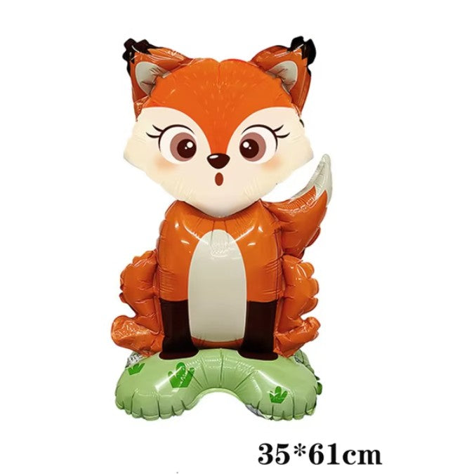 Balon din Folie Metalizata, Mini Figurina Animalute Model Vulpe, Tematica Aniversare, Umflare Aer sau Heliu, include Pai, Multicolor, 35x61 cm