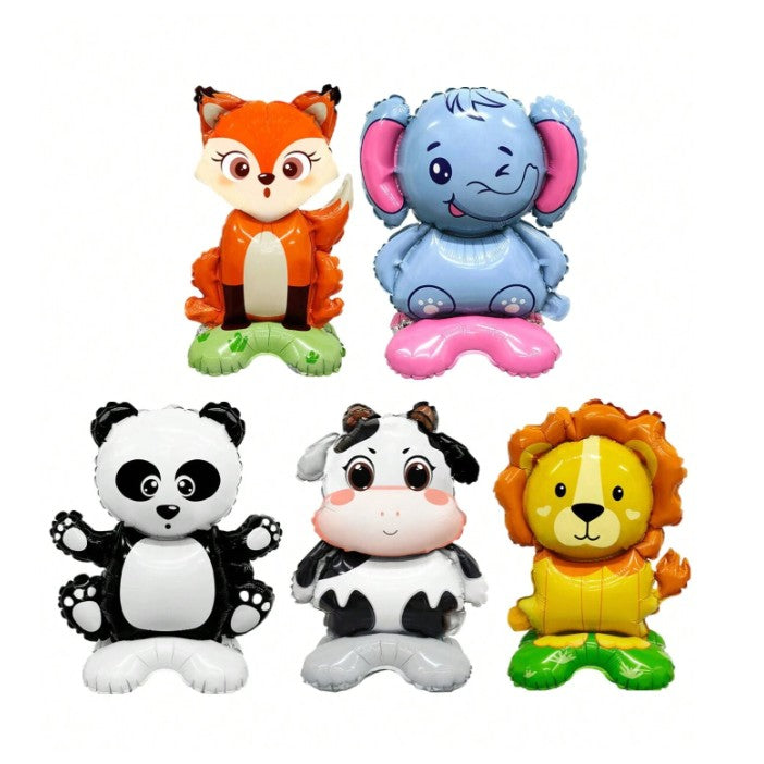 Balon din Folie Metalizata, Mini Figurina Animalute Model Vulpe, Tematica Aniversare, Umflare Aer sau Heliu, include Pai, Multicolor, 35x61 cm