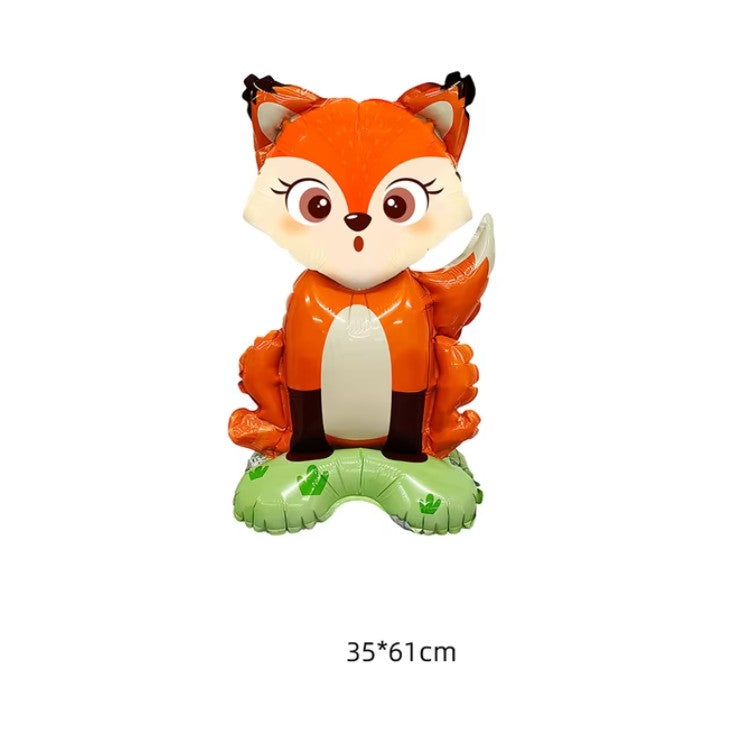 Balon din Folie Metalizata, Mini Figurina Animalute Model Vulpe, Tematica Aniversare, Umflare Aer sau Heliu, include Pai, Multicolor, 35x61 cm
