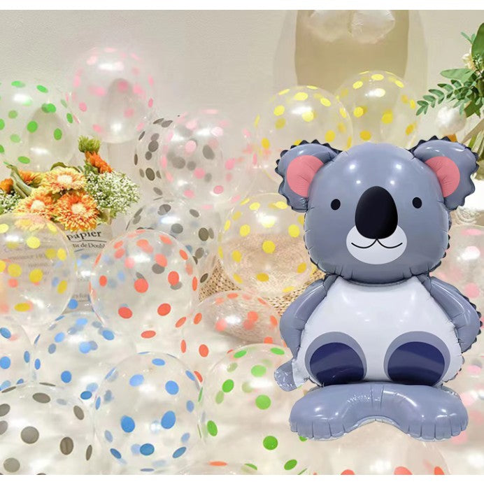 Balon din Folie Metalizata Model Koala, Figurina Animale pentru Aniversare, Umflare Aer sau Heliu, include Pai, Multicolor, 38x58 cm