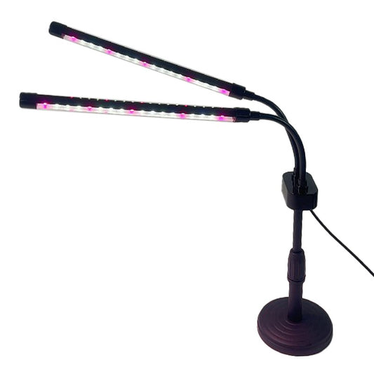 Lampa UV pentru Cresterea Plantelor, Spectru Rosu si Albastru, 36 LED-uri, 2 Capete Flexibile cu Rotire 360 Grade, Temporizator, 9 Trepte Luminozitate, Alimentare USB 10W, Clips Metalic, Alb Mov