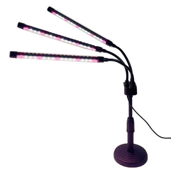 Lampa UV LED pentru Cresterea Plantelor, 15W, 3 Brate Flexibile Ajustabile, 54 LED-uri, Spectru Rosu si Albastru, Temporizator, 9 Trepte Luminozitate, Prindere cu Clips, Inaltime 66.5 cm, Alimentare USB 12V