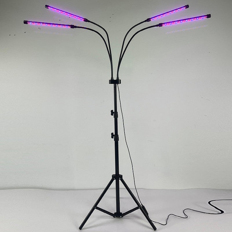 Lampa UV LED pentru Cresterea Plantelor, 4 Brate Flexibile, Spectru Complet Rosu si Albastru, 108 LED-uri, Trepied Ajustabil 2 m, Temporizator, 9 Trepte Luminozitate, Alimentare 12V, Putere 30W, Negru