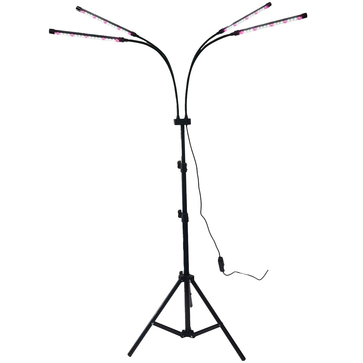 Lampa LED UV Pentru Cresterea Plantelor, 4 Capete Flexibile, 108 LED-uri, Spectru Rosu si Albastru, Putere 30W, Stativ Ajustabil 2 m, Temporizator, 9 Niveluri Luminozitate, Alb Rece