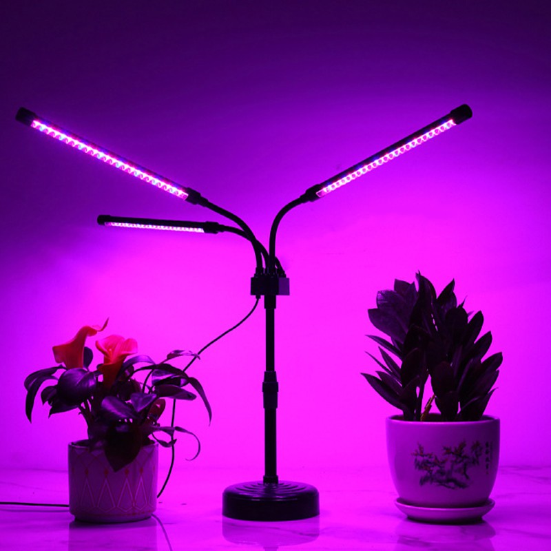 Lampa UV LED pentru Cresterea Plantelor, 3 Brate Flexibile, 72 LED-uri Spectru Rosu si Albastru, 9 Trepte Lumina, Timer, Alimentare USB 15W, Inaltime 65 cm, Clema Metalica, Mov