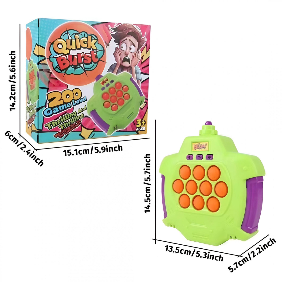 Joc Pop-It Electronic Antistres, 2 Moduri De Joc Cu Muzica, Material ABS, 50 Baloane, Verde, 14.5x13.5x5.7cm
