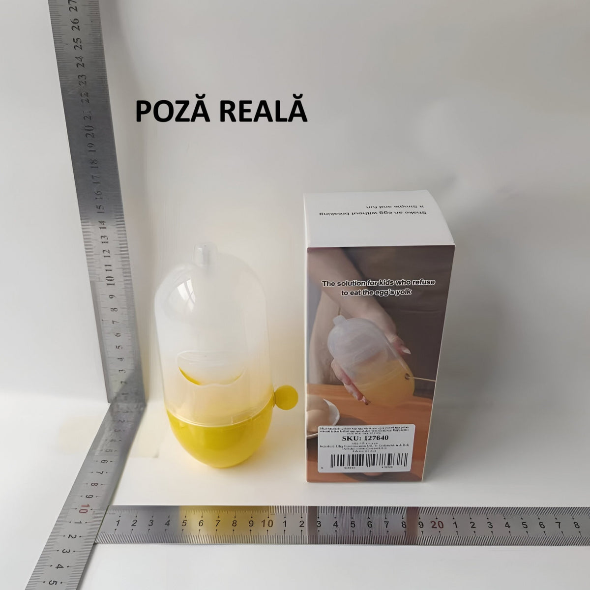 Shaker Manual pentru Oua, Mixer pentru Amestecare Galbenus si Albus, Dispozitiv cu Sfoara si Insertii de Silicon, Plastic Abs, 15x6 cm, Galben