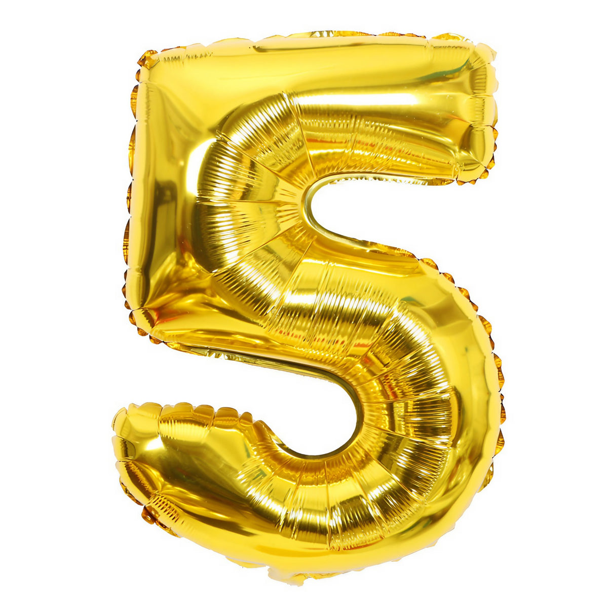 Balon Cifra 5 din Folie Aluminiu, Umflare cu Aer sau Heliu, Reutilizabil cu Supapă, Inclus Pai Umflare, 81 cm, Auriu