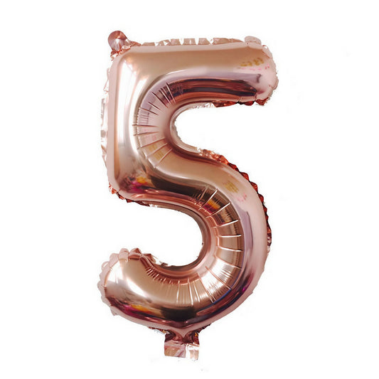 Balon din Folie Cifra 5 pentru Aniversare, Umflare cu Aer sau Heliu, Aluminiu cu Agatatoare, 81 cm, Roz Auriu