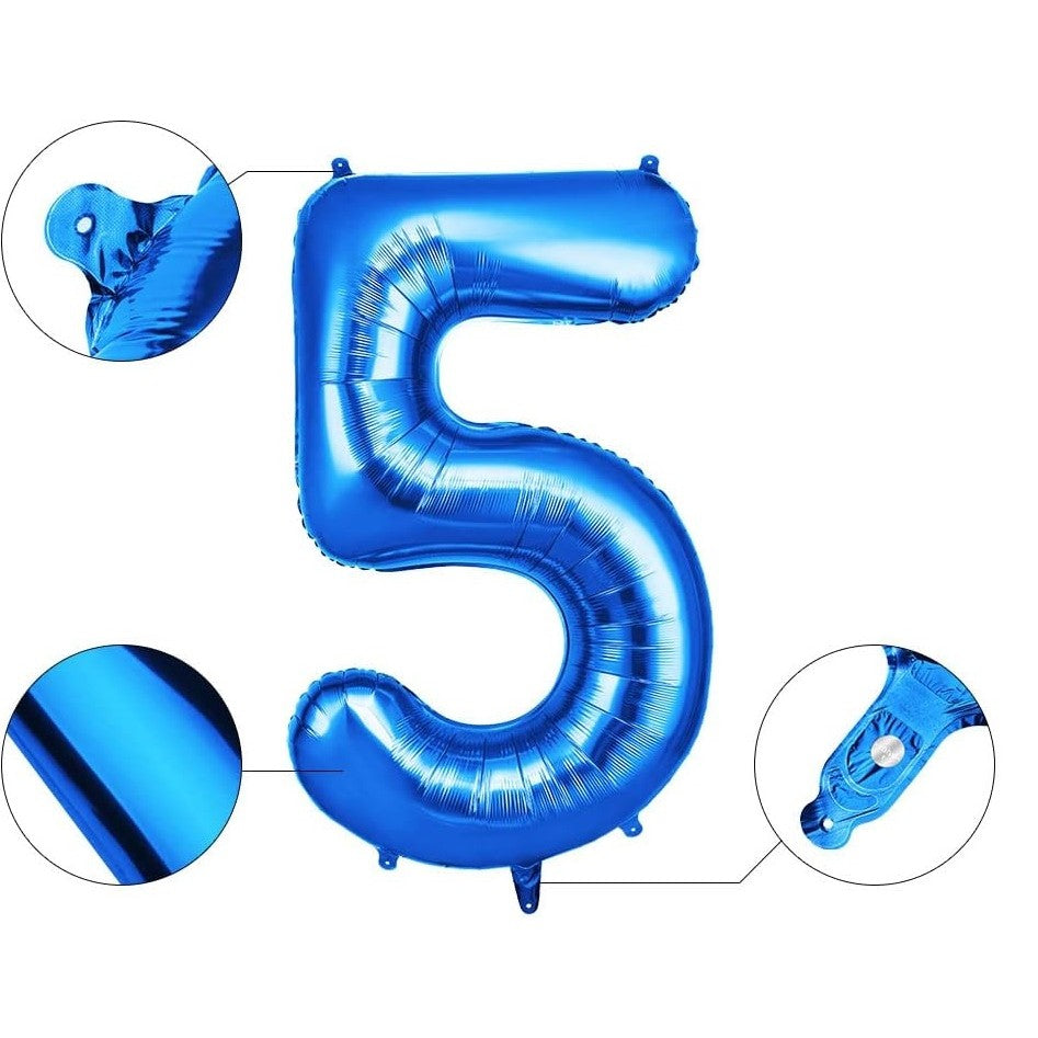 Balon Cifra 5 Pentru Aniversare, Compatibil Aer Sau Heliu, Auto-Sigilare, Folie Aluminiu, 81 cm, Albastru