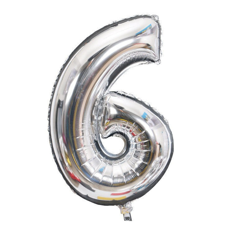 Balon Cifra 6 Aniversar, Folie de Aluminiu pentru Aer sau Heliu, Include Pai Umflare, 81 cm, Argintiu