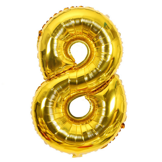 Balon din Folie Cifra 8, Balon Aniversar pentru Aer sau Heliu, Folie Aluminiu cu Pai Inclus, 81 cm, Auriu