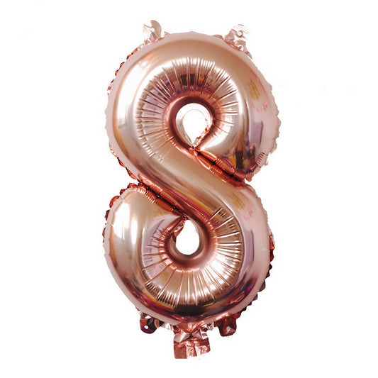 Balon Cifra 8 Aniversar, Compatibil Aer sau Heliu, Material Folie Aluminiu, Inaltime 81 cm, Roz Auriu