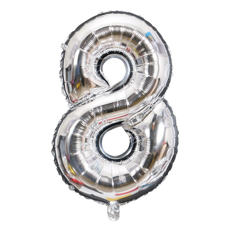 Balon Din Folie Aluminiu Cifra 8, Umflare Aer Sau Heliu, Cu Agatatoare Si Pai Inclus, Argintiu, 81 cm