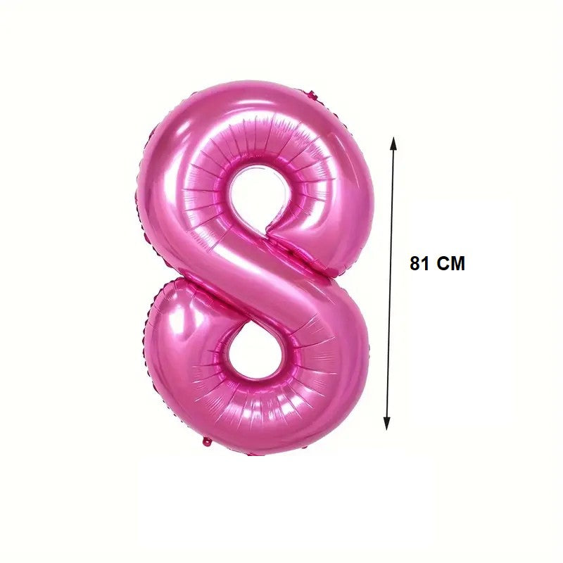 Balon Aniversar Cifra 8, Umflare Aer sau Heliu, Folie de Aluminiu, Inaltime 81 cm, Roz