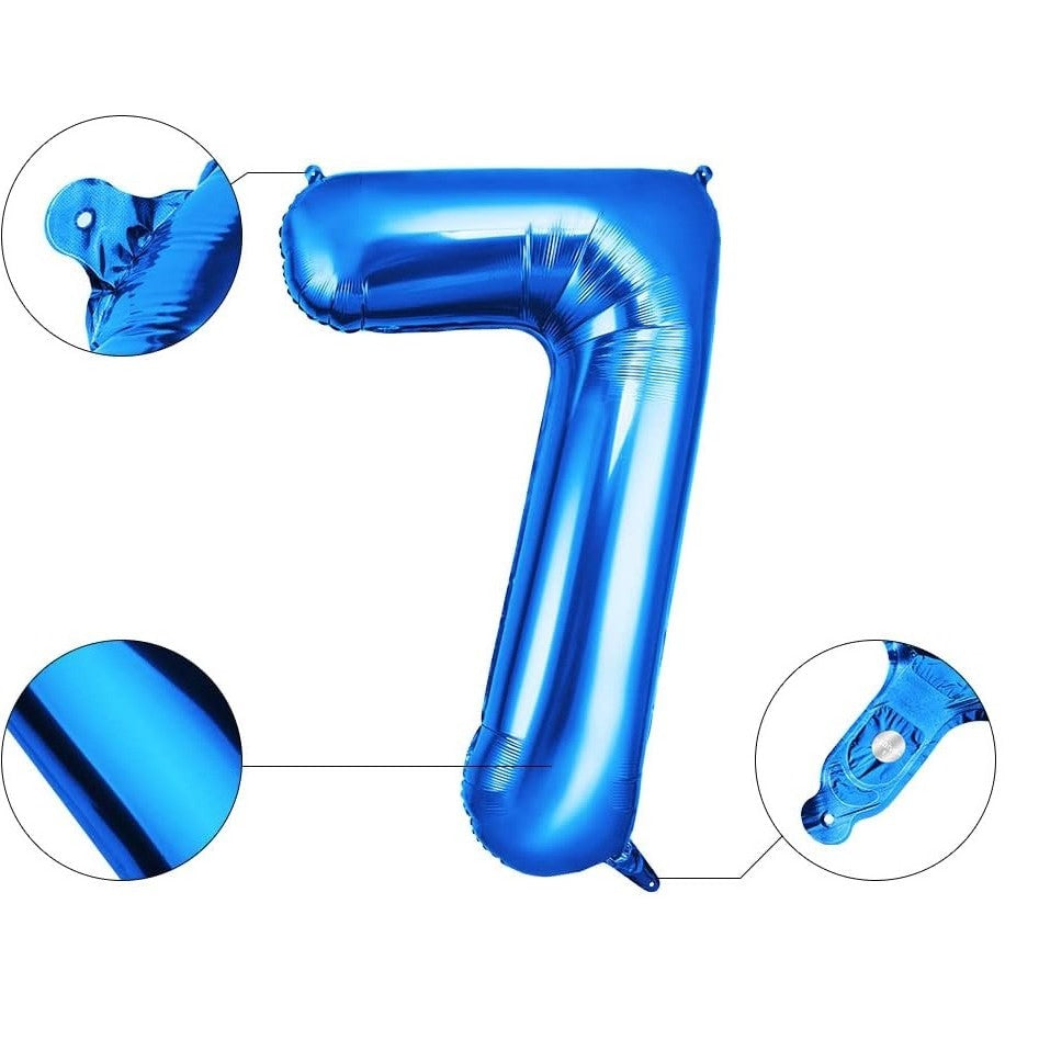 Balon din Folie Aluminiu Cifra 7, Decor Aniversar Umflare Aer sau Heliu, 81 cm, Albastru