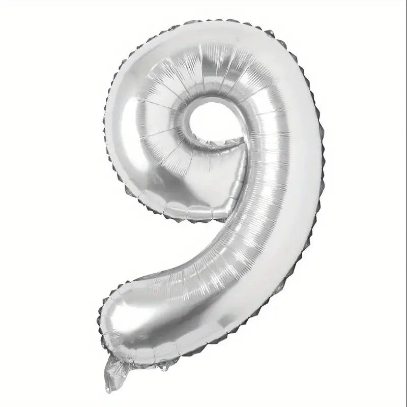 Balon din Folie Cifra 9, Balon Gigant Aniversar, Compatibil Aer sau Heliu, Material Aluminiu, Argintiu, 81 cm
