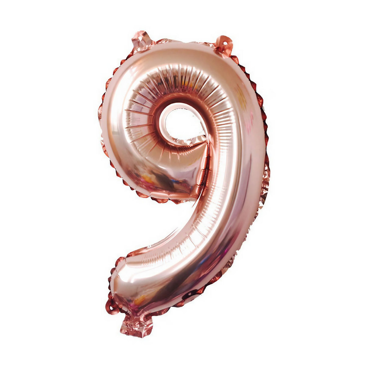 Balon Cifra 9 Pentru Aniversare, Folie Aluminiu Rezistenta, Umflare Aer sau Heliu, Include Pai, 81 cm, Roz Auriu