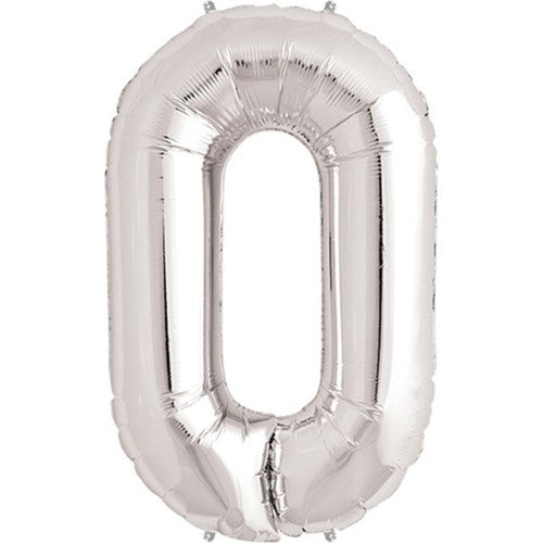 Balon din Folie Cifra 0, Balon Aniversar pentru Aer sau Heliu, Reutilizabil cu Supapă, Folie Aluminiu, 81 cm, Argintiu