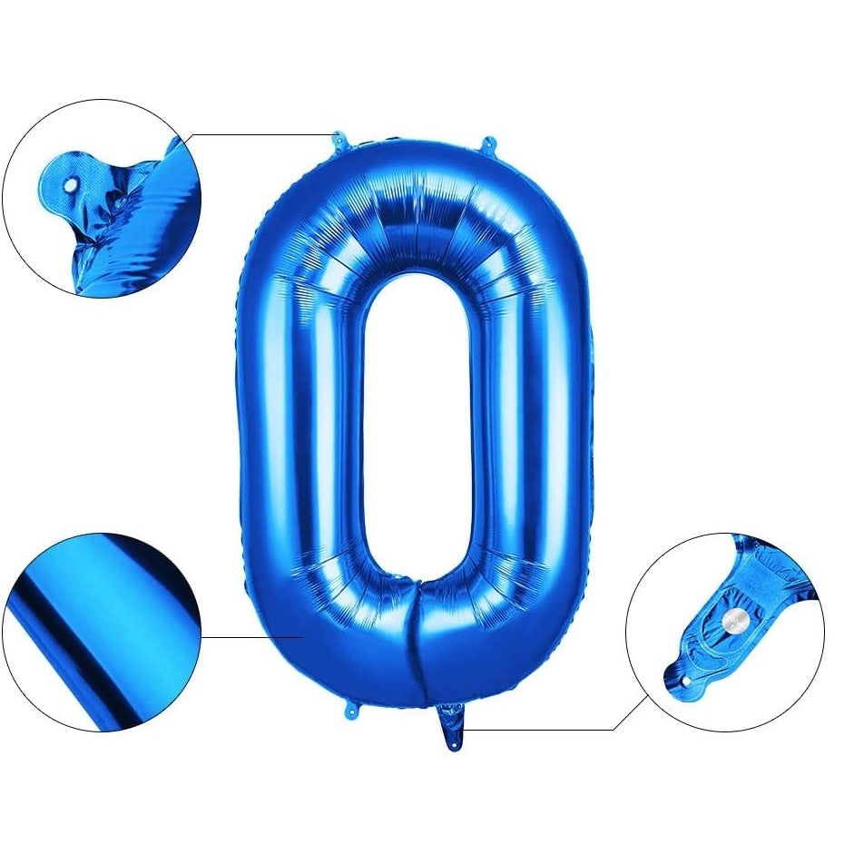 Balon Cifra 0 din Folie de Aluminiu, Compatibil Aer sau Heliu, Include Pai Umflare si Agatatoare, 81 cm, Albastru