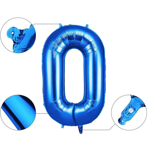 Balon Cifra 0 din Folie de Aluminiu, Compatibil Aer sau Heliu, Include Pai Umflare si Agatatoare, 81 cm, Albastru