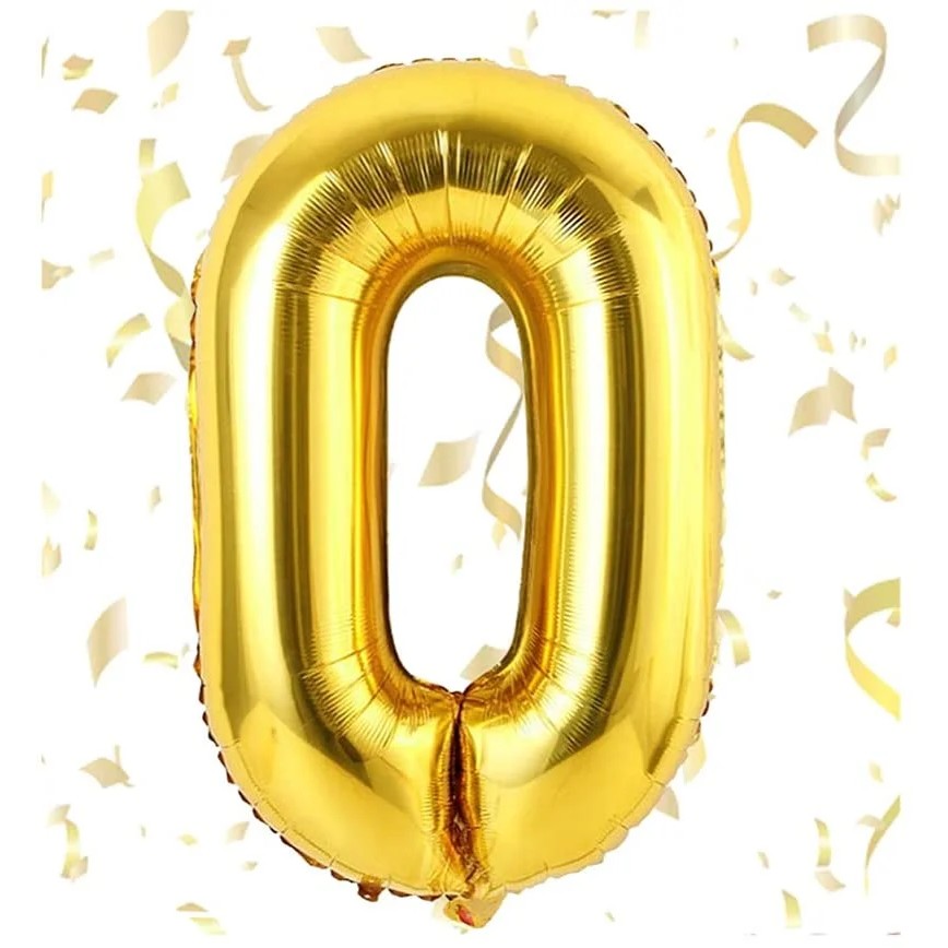 Balon Cifra 0 Aniversar, Folie Aluminiu Rezistentă, Umflare Aer sau Heliu, Include Pai, 81 cm, Auriu