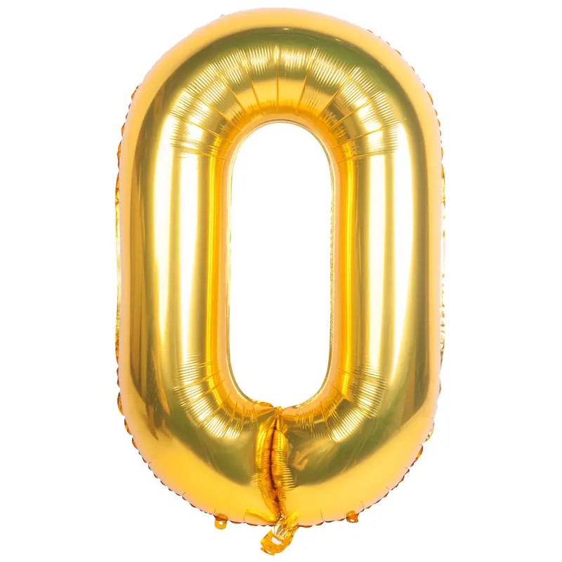 Balon Cifra 0 Aniversar, Folie Aluminiu Rezistentă, Umflare Aer sau Heliu, Include Pai, 81 cm, Auriu