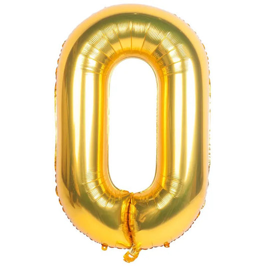 Balon Cifra 0 Aniversar, Folie Aluminiu Rezistentă, Umflare Aer sau Heliu, Include Pai, 81 cm, Auriu
