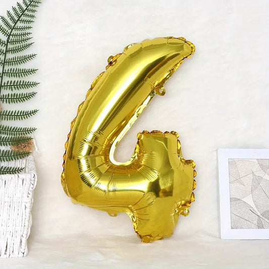 Balon Cifra 4 Aniversar, Balon din Folie Aluminiu pentru Aer sau Heliu, Agatatori Incluse, 81 cm, Auriu