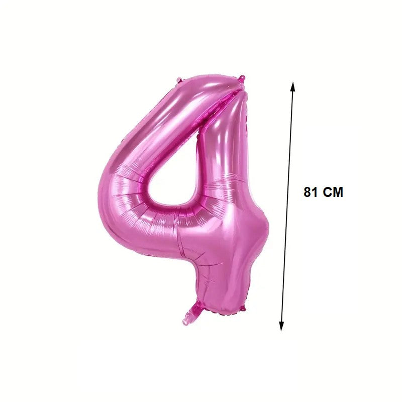Balon Aniversar Cifra 4, Balon din Folie de Aluminiu pentru Aer sau Heliu, include Pai Umflare, Mov, 81 cm