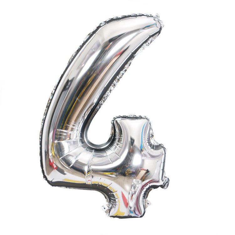 Balon Cifra 4 Aniversar, Balon din Folie de Aluminiu pentru Aer sau Heliu, Reutilizabil cu Pai de Umflare Inclus, Argintiu, 81 cm