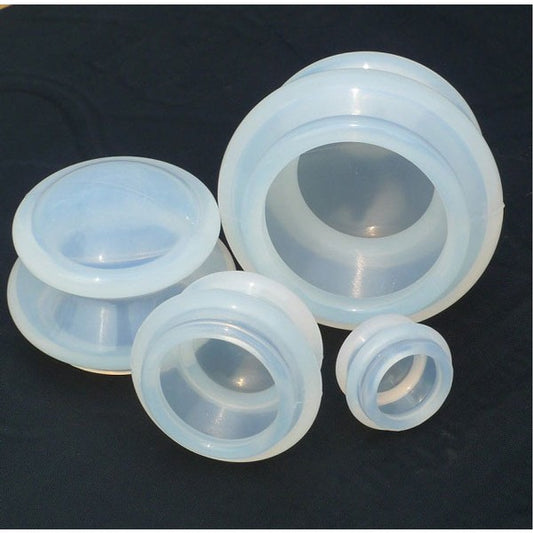Set 4 Ventuze Masaj Anticelulitic și Terapeutic, Cupping pentru Drenaj Limfatic și Relaxare Musculară, Silicon Medical, 4 Dimensiuni, Alb Transparent