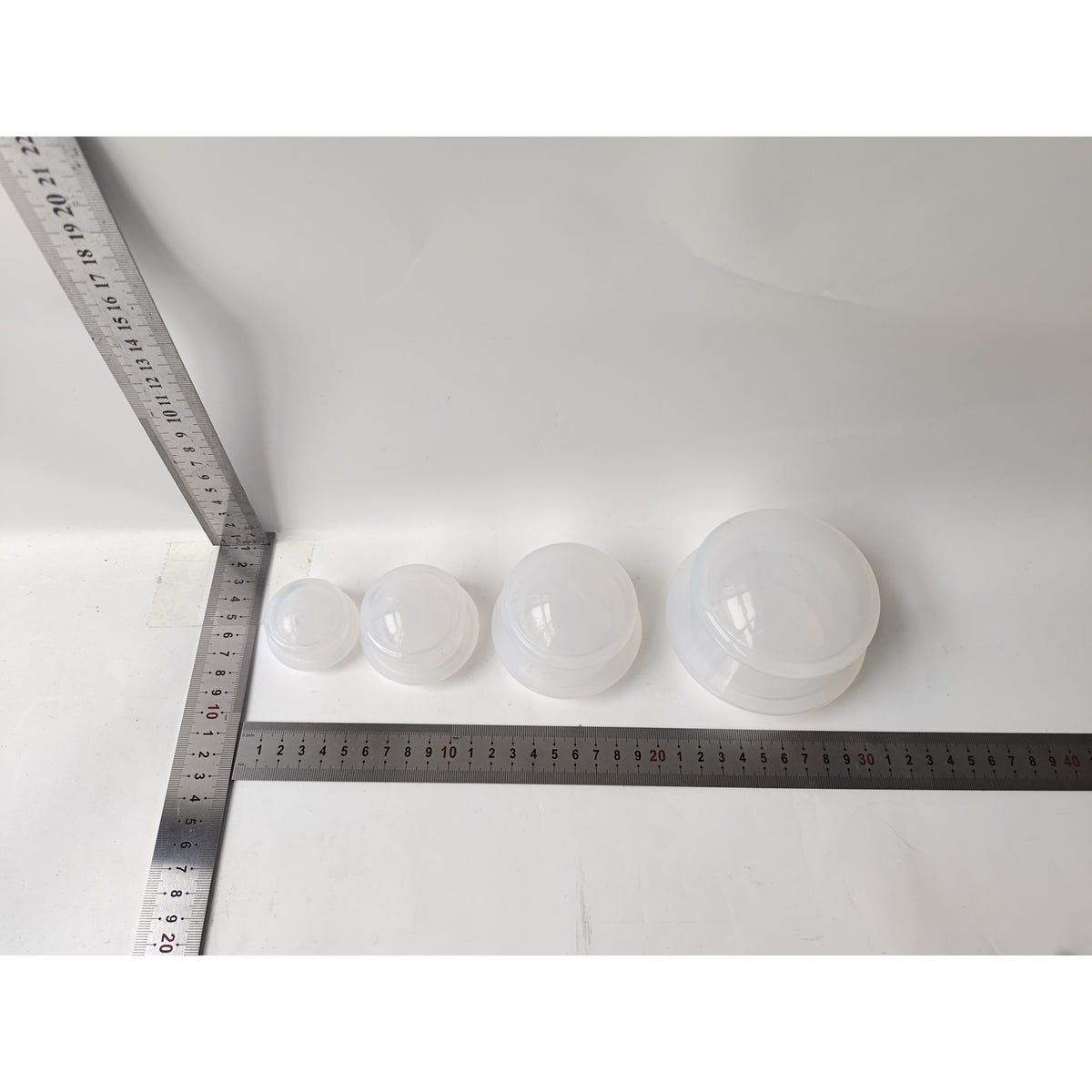 Set 4 Ventuze Masaj Anticelulitic și Terapeutic, Cupping pentru Drenaj Limfatic și Relaxare Musculară, Silicon Medical, 4 Dimensiuni, Alb Transparent