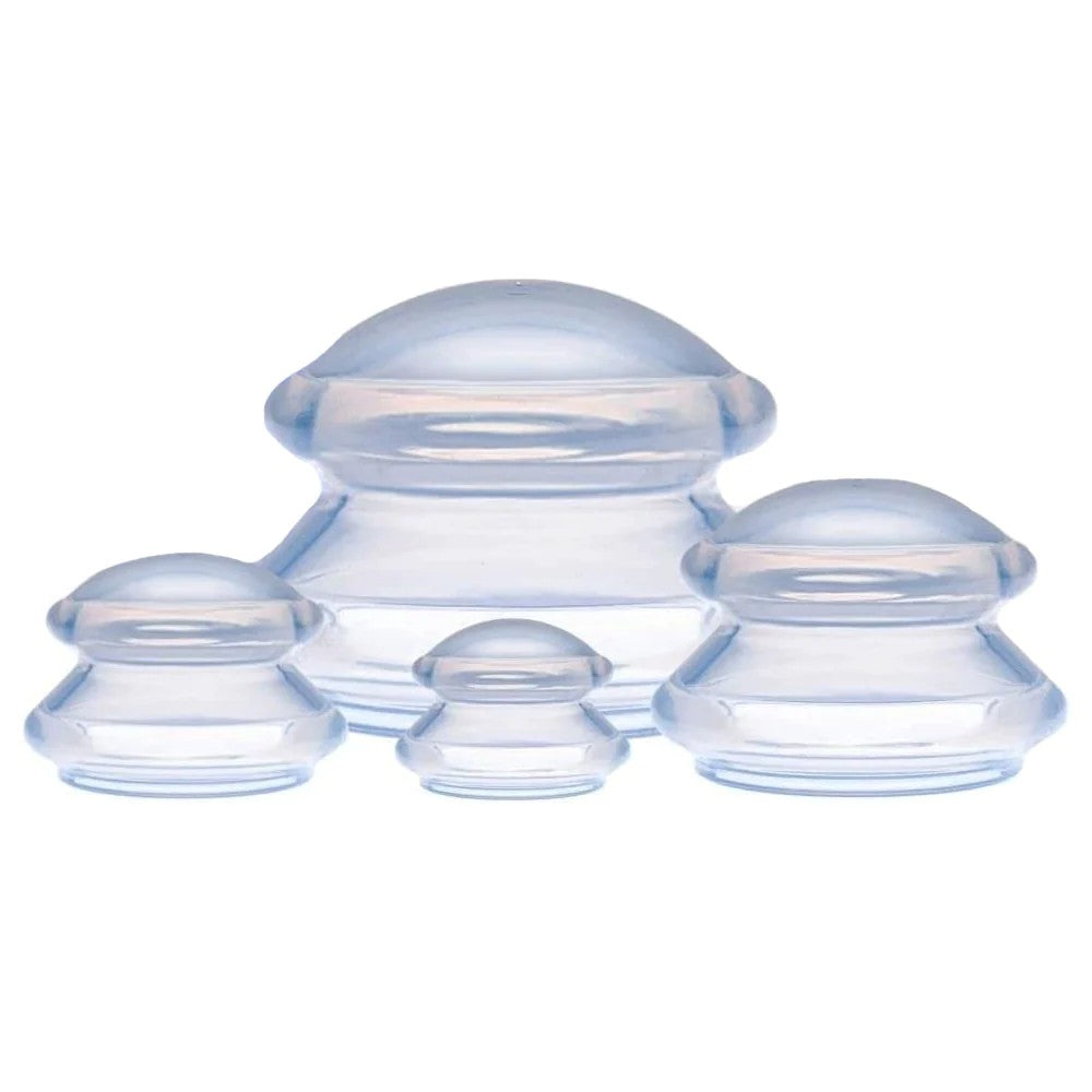Set 4 Ventuze Masaj Anticelulitic și Terapeutic, Cupping pentru Drenaj Limfatic și Relaxare Musculară, Silicon Medical, 4 Dimensiuni, Alb Transparent