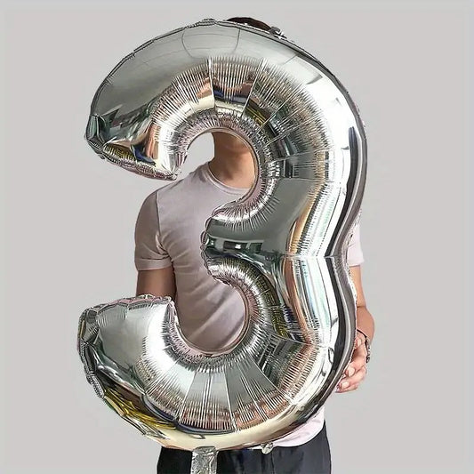 Balon Cifra 3 pentru Aniversare, Compatibil Aer sau Heliu, Folie de Aluminiu, Inaltime 81 cm, Argintiu