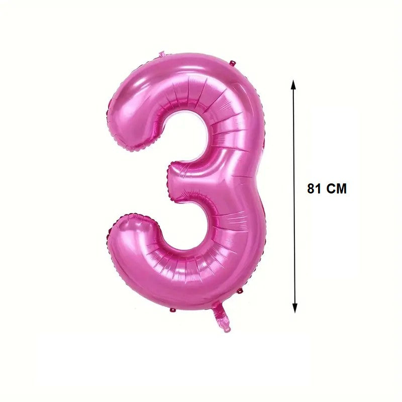 Balon Cifra 3, Balon din Folie de Aluminiu pentru Aniversari, Compatibil cu Aer sau Heliu, Include Pai Umflare, 81 cm, Mov