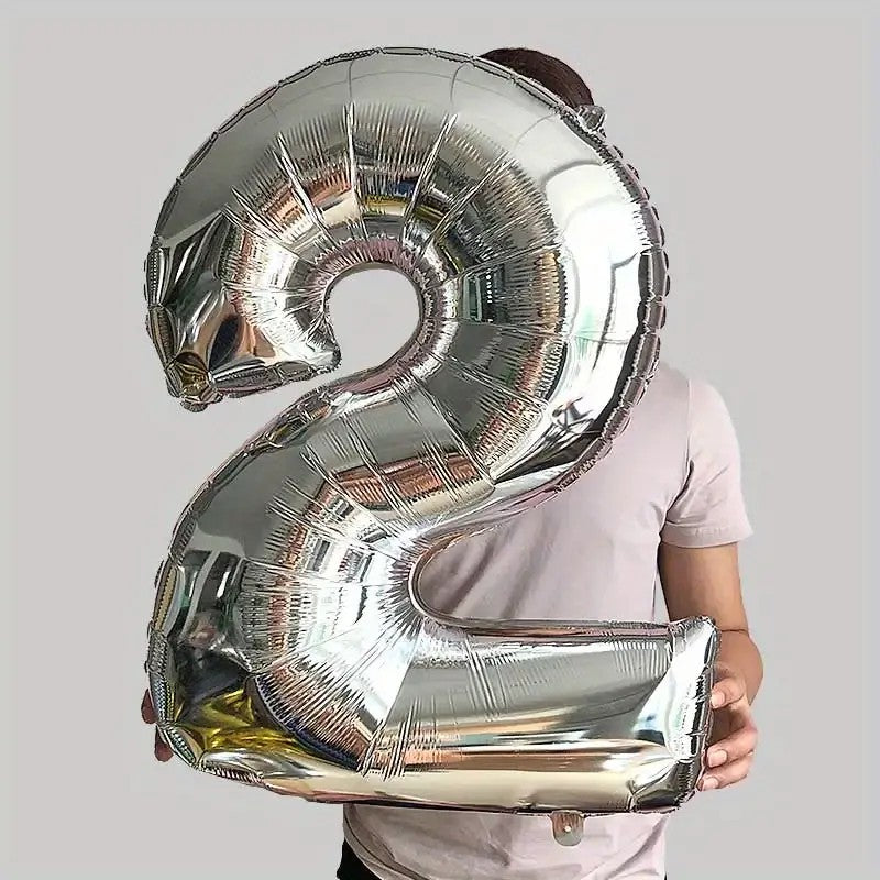 Balon Cifra 2 Aniversar, Balon din Folie de Aluminiu pentru Aer sau Heliu, 81 cm, Argintiu