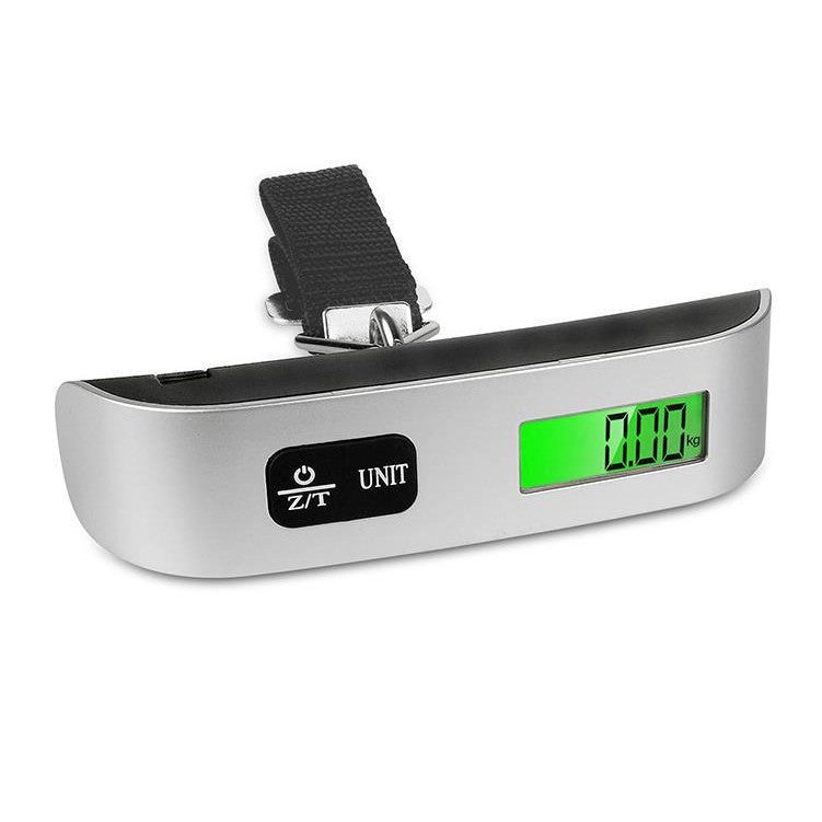 Cantar Digital de Mana pentru Bagaje, Ecran LCD Iluminat cu Functie Tara si Termometru, Senzor Precizie 100 g, Sarcina Maxima 50 kg, 12.5 x 2.8 cm, Alb-Negru