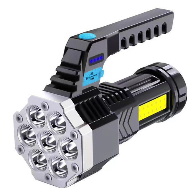 Lanternă LED Reîncărcabilă USB, Tip Proiector COB cu Mâner, Rezistentă la Apă IPX4, Lanternă Portabilă pentru Drumeții și Camping, Plastic, 14.1 x 6.4 cm, Negru/Albastru