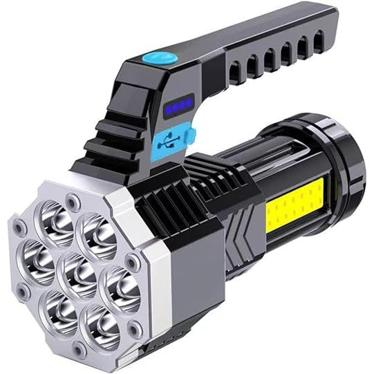 Lanternă LED Reîncărcabilă USB, Tip Proiector COB cu Mâner, Rezistentă la Apă IPX4, Lanternă Portabilă pentru Drumeții și Camping, Plastic, 14.1 x 6.4 cm, Negru/Albastru