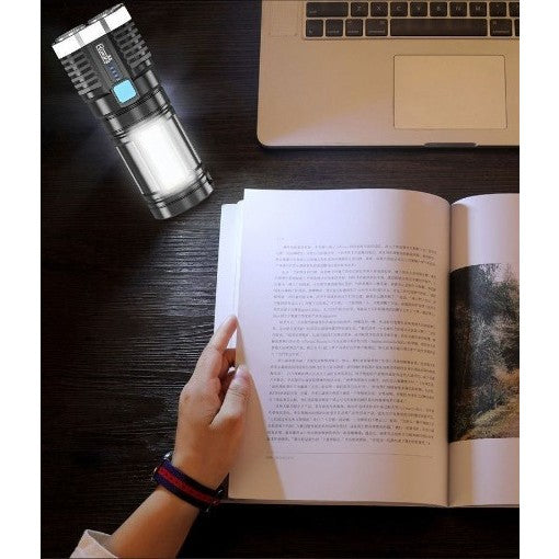 Lanterna LED Tactica 2 in 1 cu Proiector Lateral COB, 4 Moduri de Iluminare, Rezistenta la Apa IPX5, Acumulator 1200 mAh, Reincarcabila USB, 800 Lumeni, 13.6 x 5 cm, Negru