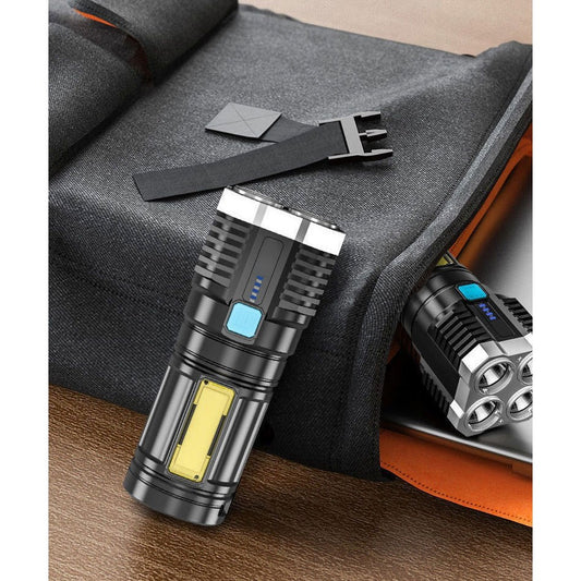 Lanterna LED Tactica 2 in 1 cu Proiector Lateral COB, 4 Moduri de Iluminare, Rezistenta la Apa IPX5, Acumulator 1200 mAh, Reincarcabila USB, 800 Lumeni, 13.6 x 5 cm, Negru
