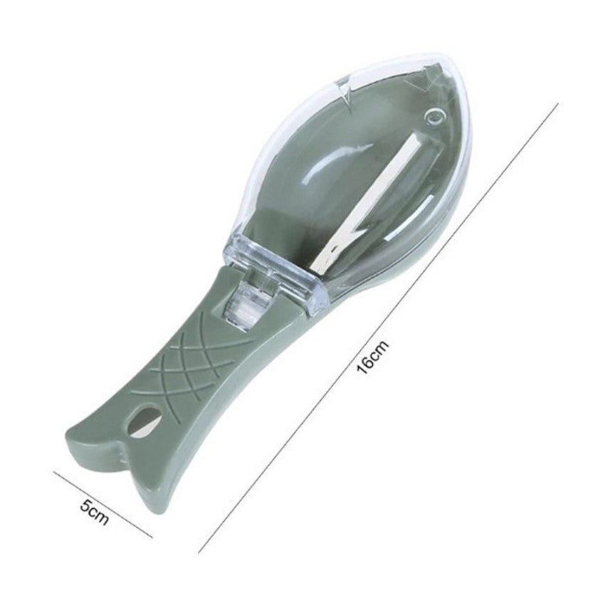 Curatator Solzi de Peste cu Recipient si Capac, Dispozitiv Ergonomic pentru Curatare Rapida, Plastic, Verde Deschis, 16x6 cm