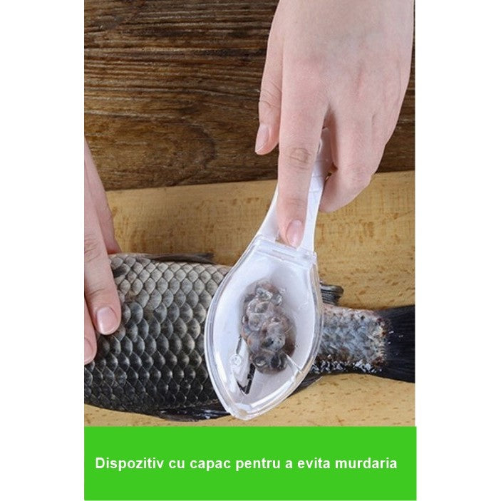 Curatator Manual Solzi de Peste, Dispozitiv cu Recipient si Capac pentru Colectare, Design Ergonomic, Plastic, Roz Pal, 16x6 cm