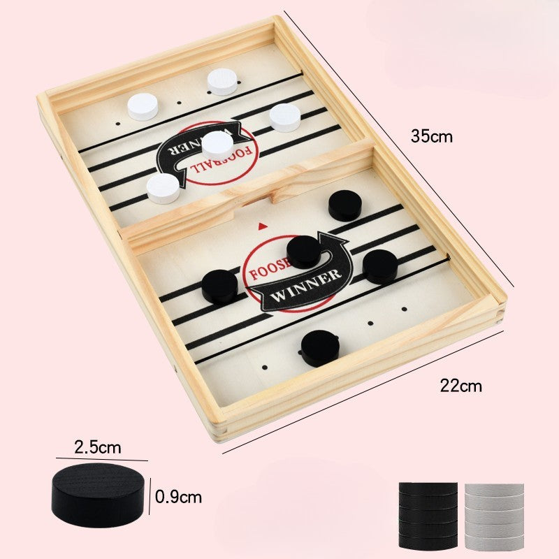 Joc Interactiv Fooseball si Hockey pe Gheata, Masa de Joc Fast Sling Puck din Lemn, 10 Piese de Joc, 2 Jucatori, Varsta +4 Ani, 35 x 22 cm, Multicolor